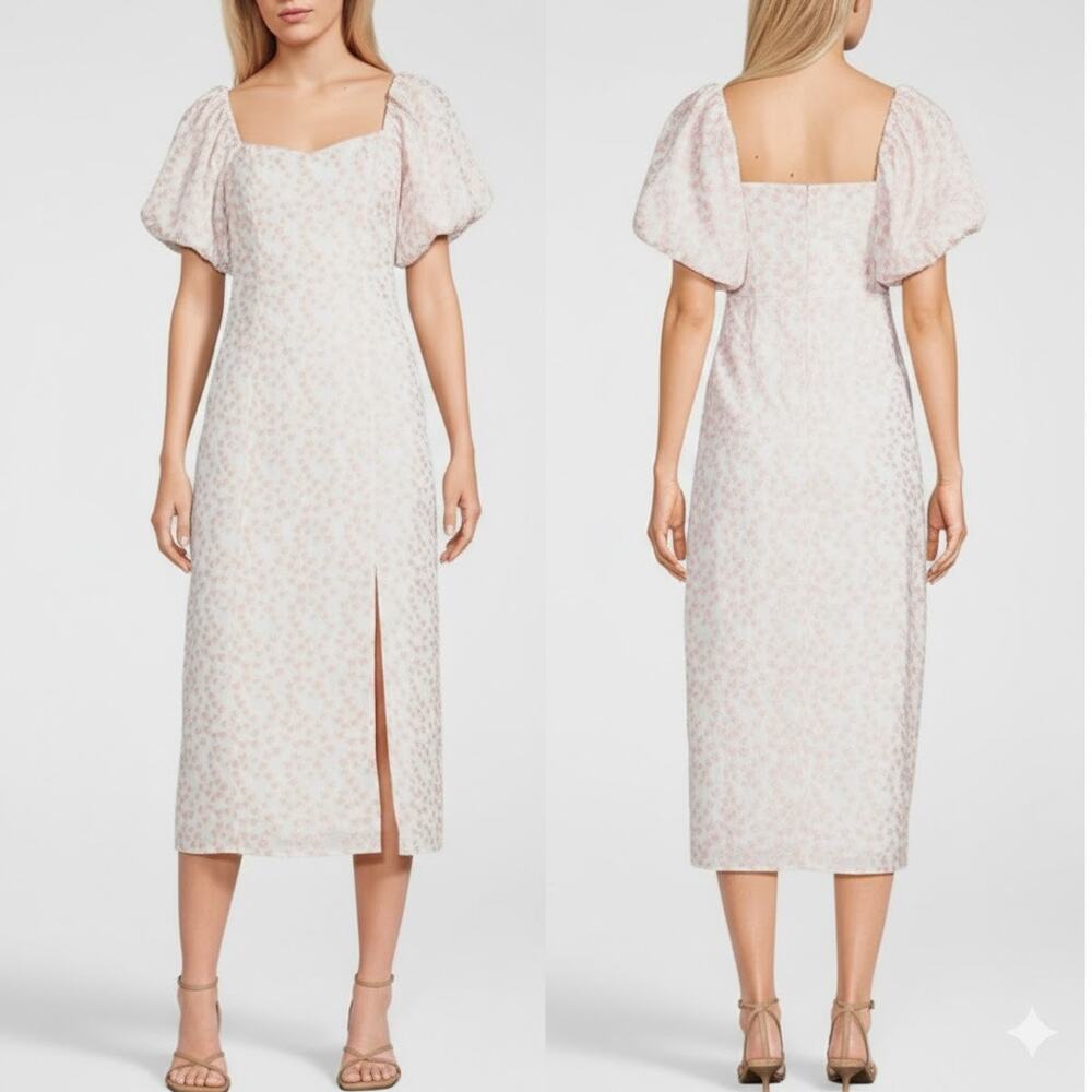 GB Embroidered Floral Midi Dress Regencycore Coquette Cottage Light Pink XS NWT - Picture 12 of 12